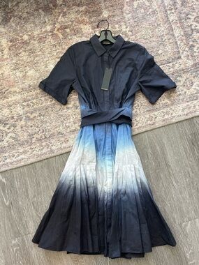 Kobi Halperin Jana Dip Dye Cotton Tie-Waist Midi Shirt Dress
